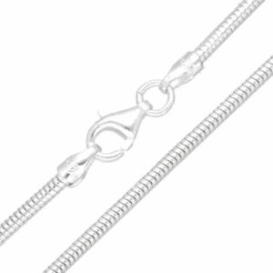 Silver snake chain necklace with clasp.