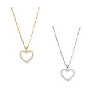 Gold and silver heart-shaped necklaces.